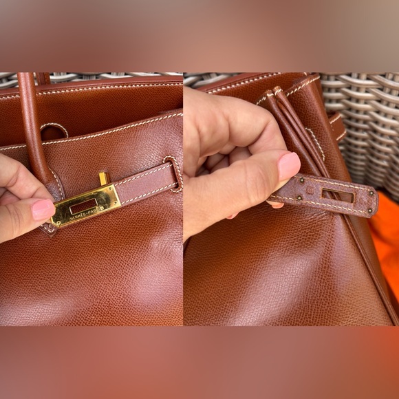 Authentic HERMES BIRKIN 35 chestnut brown veau grain leather gold hardware - Picture 11 of 16